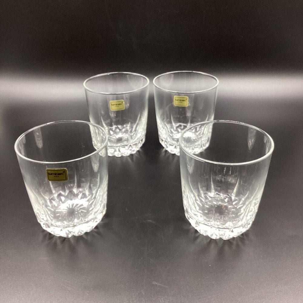 LUMINARC  Set of 4 Clear Cut Cocktail Glasses 10 oz Scotch Whiskey Rock 822